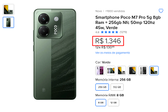 POCO M7 Pro em oferta no Mercado Livre