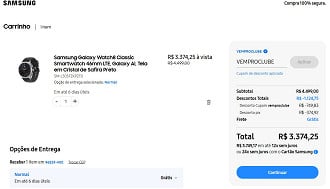 Galaxy Watch8 Classic por R$ 3.374,25 na loja oficial da Samssung.
