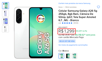 Galaxy A26 em oferta no Mercado Livre