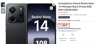 Redmi Note 14 4G em oferta na Amazon