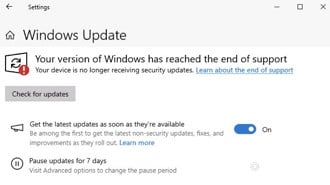 Windows 10 está exibindo mensagem errada de fim do suporte. Imagem: Windows Latest/Reprodução