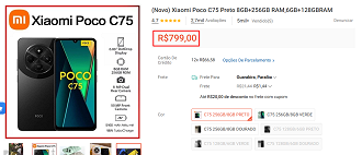 POCO C75 em oferta na Shopee