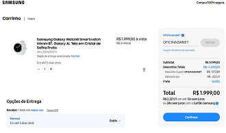Galaxy Watch8 por R$ 1.999,00 na loja oficial da Samsung.