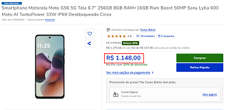 Moto G56 5G em oferta na Casas Bahia