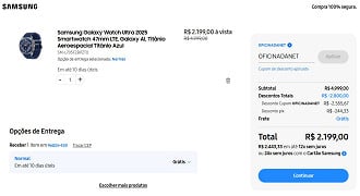 Galaxy Watch Ultra de 2025 por R$ 1.999,00 na Samsung.