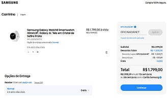 Galaxy Watch8 40mm BT por R$ 1.799,00 na Samsung nessa semana.