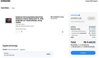 Galaxy Book4 360 por R$ 5.669,05 à vista nessa semana na Samsung.