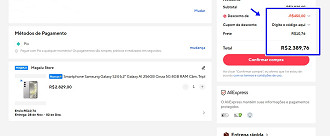 Selecione todos os cupons de desconto na página principal do produto antes de finalizar a compra