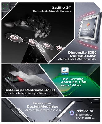 Infinix GT 30 Pro tem tela de 144 Hz, Dimensity 8350 Ultimate e design gamer