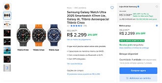 Oferta do Galaxy Watch Ultra no Mercado Livre.