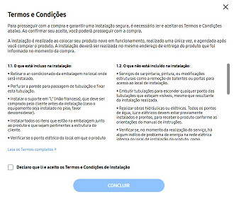 Termos e condições de Instalação do Ar-condicionado da Samsung.