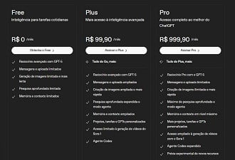 Planos do ChatGPT Plus. Imagem: Reprodução
