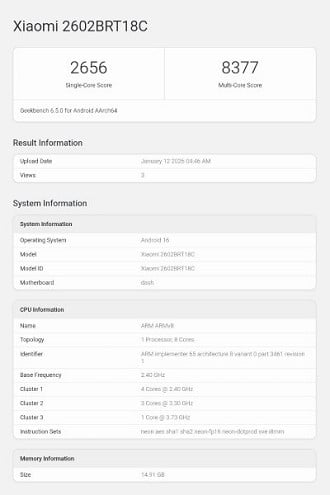 Redmi Turbo 5 Pro Max no Geekbench