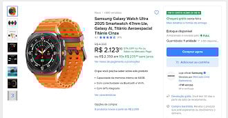 Galaxy Watch Ultra 2025 por R$ 2.123,10 no Mercado Livre.