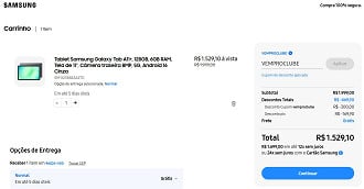 Tablet Samsung Galaxy Tab A11+ de 128GB de R$ 1.999,00 por R$ 1.529,10.