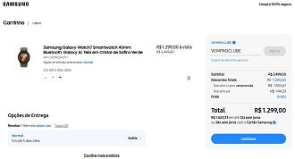 Samsung Galaxy Watch7 por R$ 1.299,00 na loja oficial da Samsung.