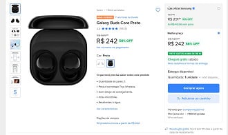 Galaxy Buds Core por R$ 242,00 nessa semana no Mercado Livre.