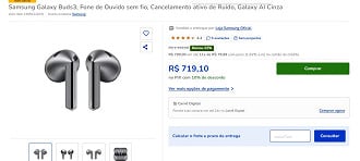 Galaxy Buds3 por R$ 719,00 nas Casas Bahia.