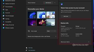 Configurações ganha novo cartão e mais informações do dispositivo