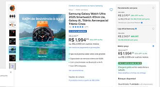 Samsung Galaxy Watch Ultra por R$ 1.994,05 no Mercado Livre.