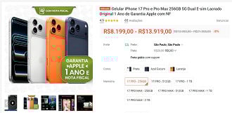 iPhone 17 Pro por R$ 8.199,00 na Shopee.
