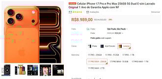 iPhone 17 Pro Max por R$ 8.989,00 na Shopee.