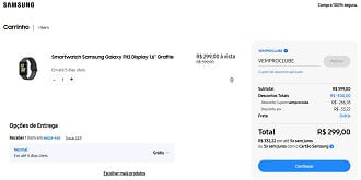 Galaxy Fit3 por R$ 299,00 à vista na loja oficial da Samsung.