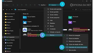 ativar a exibição de extensões do Windows