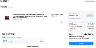 Samsung Galaxy Book4 Pro por R$ 6.299,10 na loja oficial.