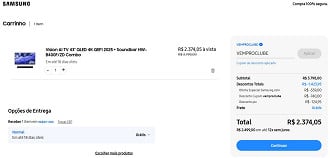 Vision AI TV 43 QLED 4K QEF1 2025+Soundbar em oferta nessa semana na Samsung.