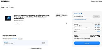 Samsung Galaxy Book Go por R$ 1.979,10 na loja oficial.