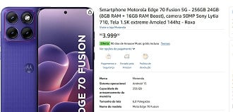 O Motorola Edge 70 Fusion já aparece listado na Amazon Brasil.
