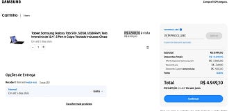 Samsung Galaxy Tab S10+ de 512GB por R$ 4.949,10 à vista.
