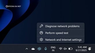 Teste de velocidade direto da barra de tarefas. Imagem: Windows Latest/Reprodução
