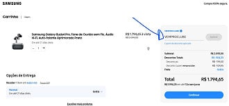 Samsung Galaxy Buds4 Pro de R$ 2.099,00 por R$ 1.794,65 à vista.