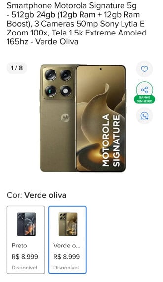 Suposto preço do Motorola Signature no Brasil