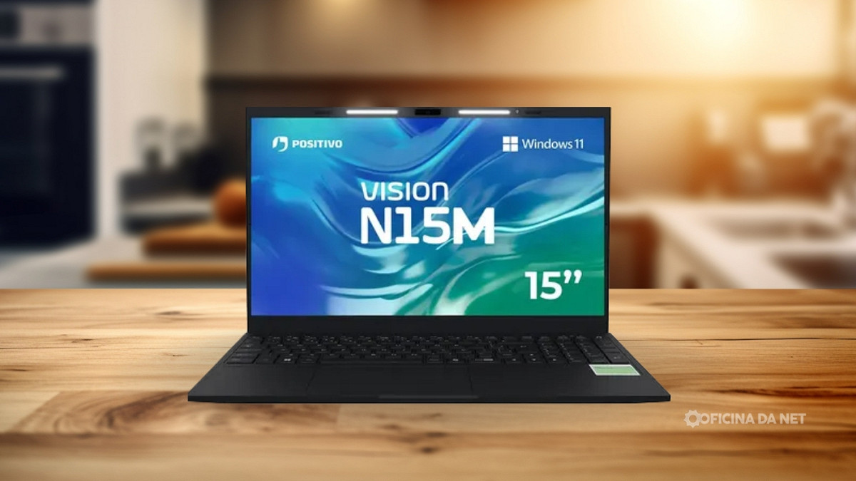 Positivo lança Vision N15M com IA integrada e Minitela exclusiva. Imagem: Oficina da Net