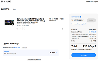 Smart TV 50 Crystal UHD 4K U8100F 2025 por 1.946,55 à vista.