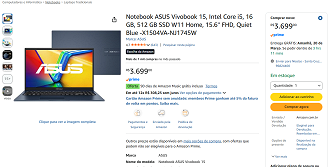Notebook ASUS Vivobook 15 por R$ 3.699,00 na Amazon!