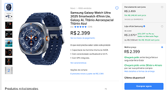 Galaxy Watch Ultra 2025 por R$ 2.399,00 no Mercado Livre!