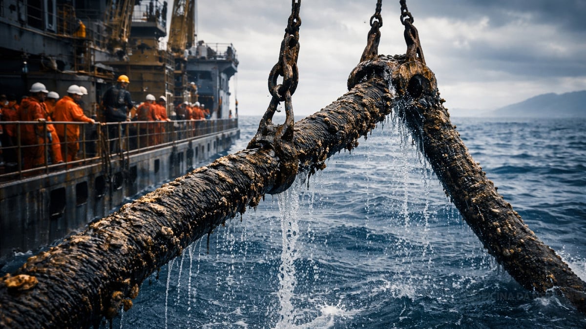 Primeiro cabo transatlântico de fibra óptica é retirado do fundo do mar após 20 anos. Imagem: Oficina da Net