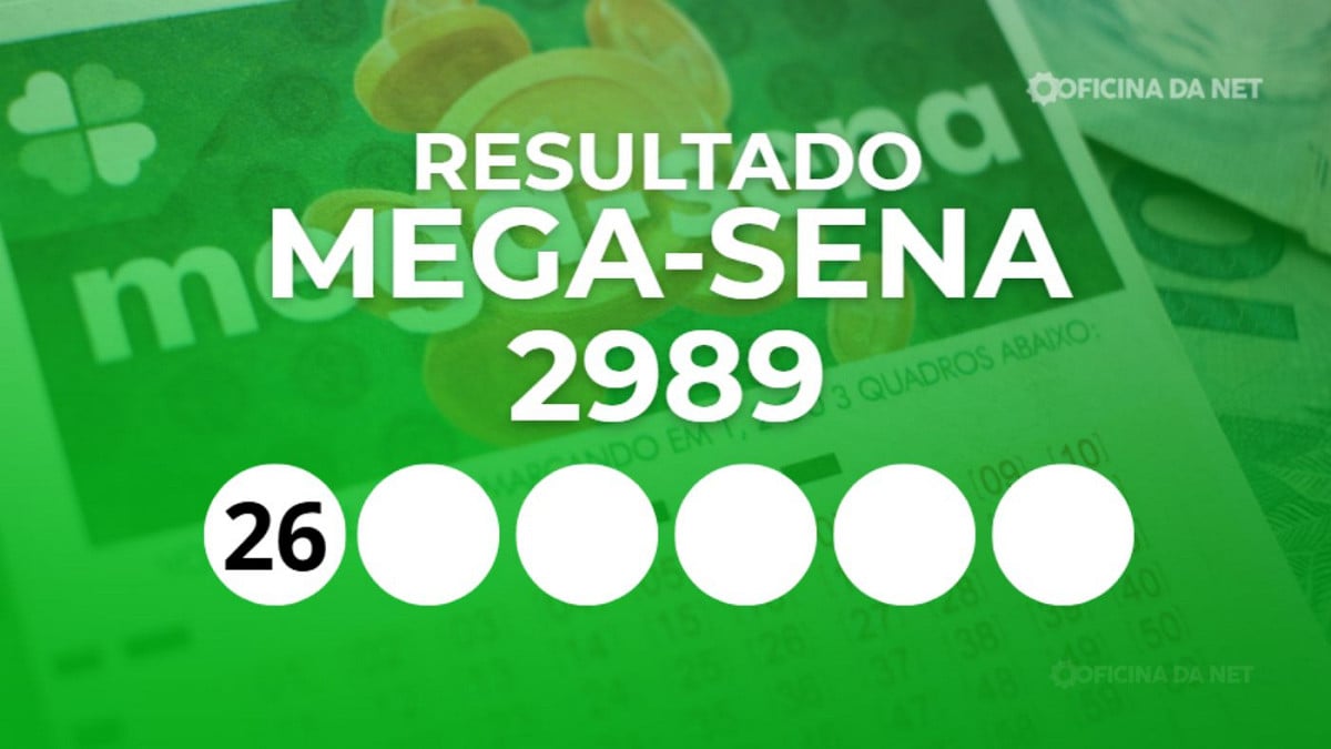 Veja os números sorteados da Mega-Sena 2989. Imagem: Oficina da Net