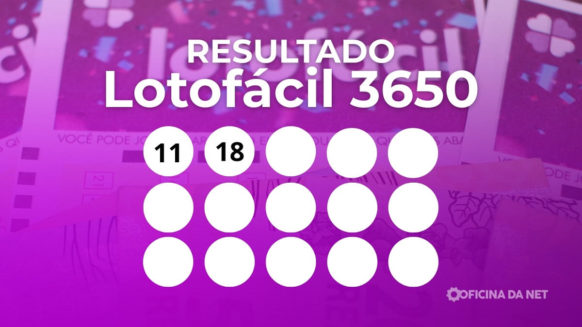 Veja os números sorteados da Lotofácil 3650. Imagem: Ofiicna da Net