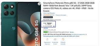 Promoção do Moto G86 de 512GB