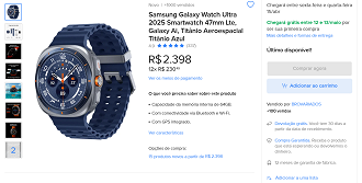 Galaxy Watch Ultra 2025 por R$ 2.398,00 no Mercado Livre!