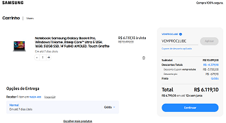 Samsung Galaxy Book 4 Pro por R$ 6.119,10 nessa semana!