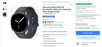 Galaxy Watch8 44mm LTE por R$ 1.917,52 no Mercado Livre!