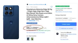 Oferta do Edge 60 no Mercado Livre