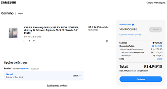 Samsung Galaxy S26 5G de 512GB de R$ R$ 9.099,00 por R$ R$ 4.949,10 à vista
