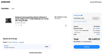 Galaxy Book4 por R$ 5.489,10 na loja oficial da Samsung.